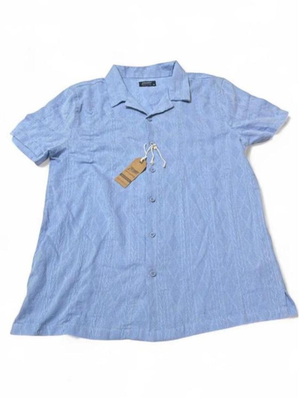 Leader Creta Cotton Men's Light Blue Short Sleeve Shirt Medium